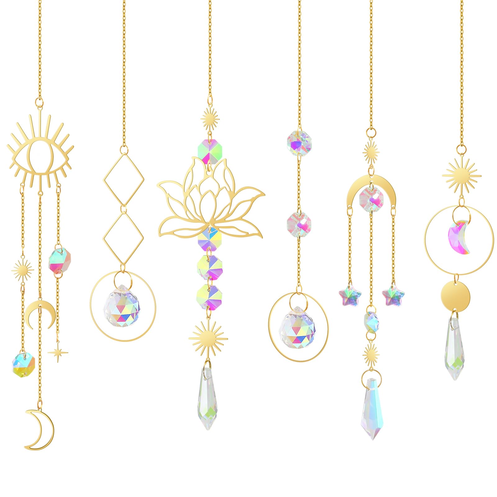 6Pieces Colorful Crystals Suncatcher Hanging Sun Catcher with Chain Pendant Ornament Crystal Balls for Window Home Garden Christmas Day Party Wedding Decoration